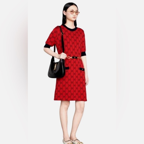 Gucci Dresses & Skirts - NWT-Gucci Red Jacquard Knit Dress - Medium- 6-8